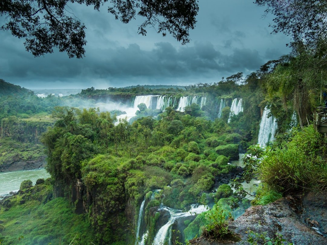 Massive waterfalls in lush rainforest