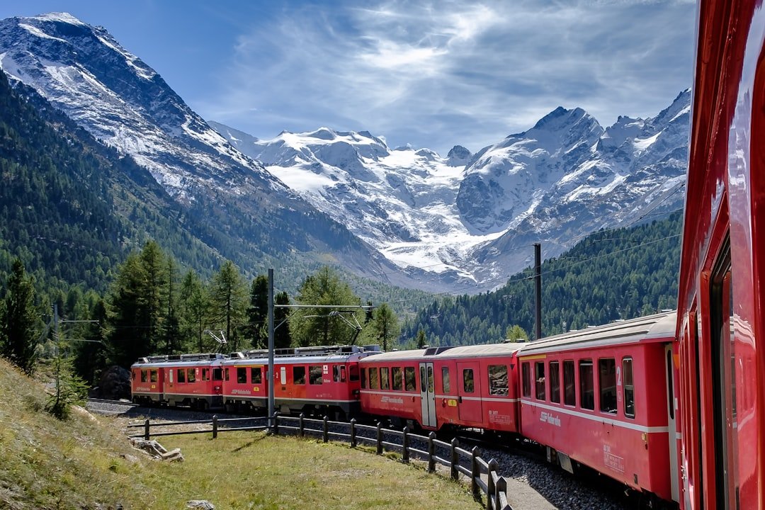 Bernina Express train on mountain viaduct