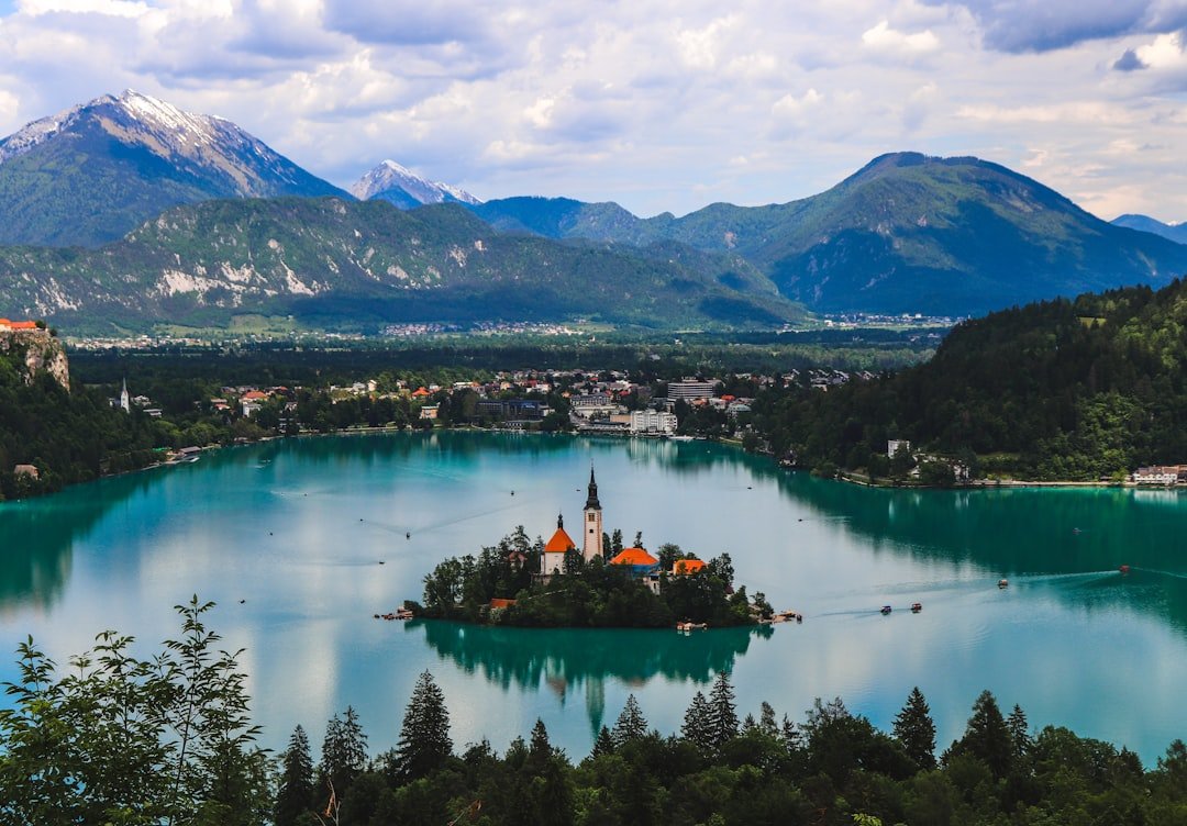 Lake Bled island church and castle view