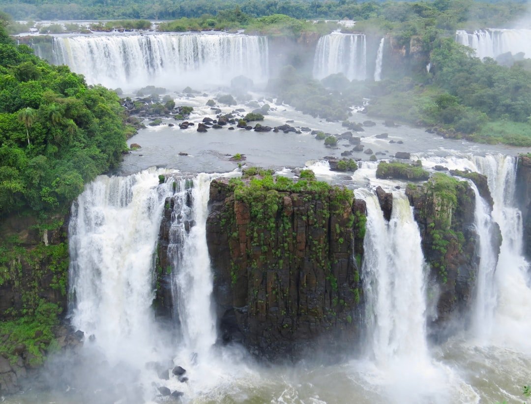 Iguazu waterfall with cascading rainforest cliffs