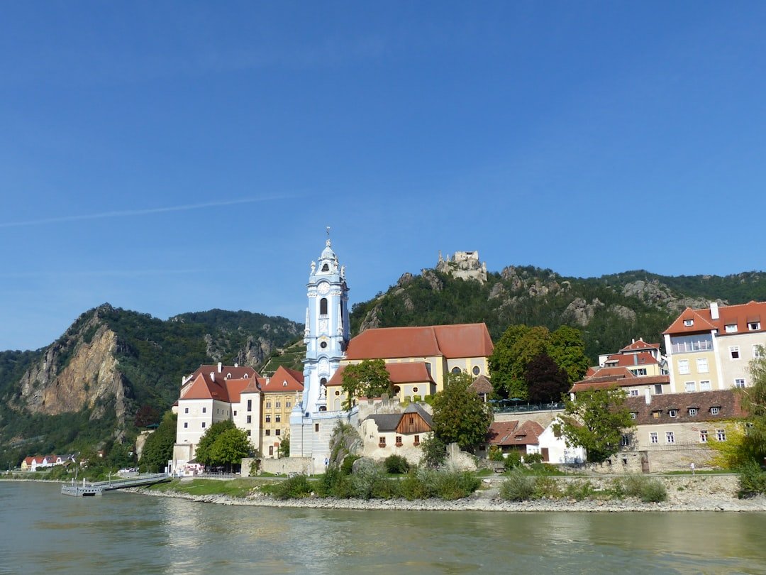 Durnstein blue church tower on Danube