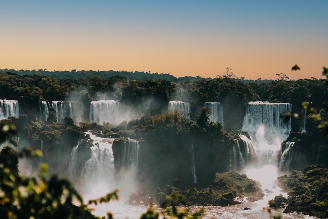 Iguacu waterfall with roaring cascades and mist
