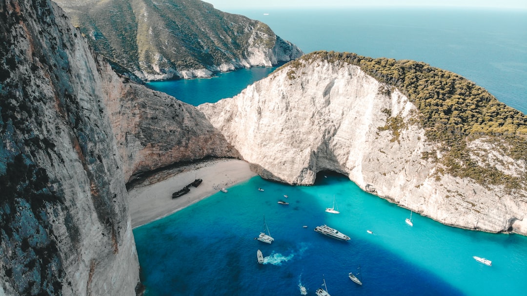 Navagio shipwreck cove with turquoise water