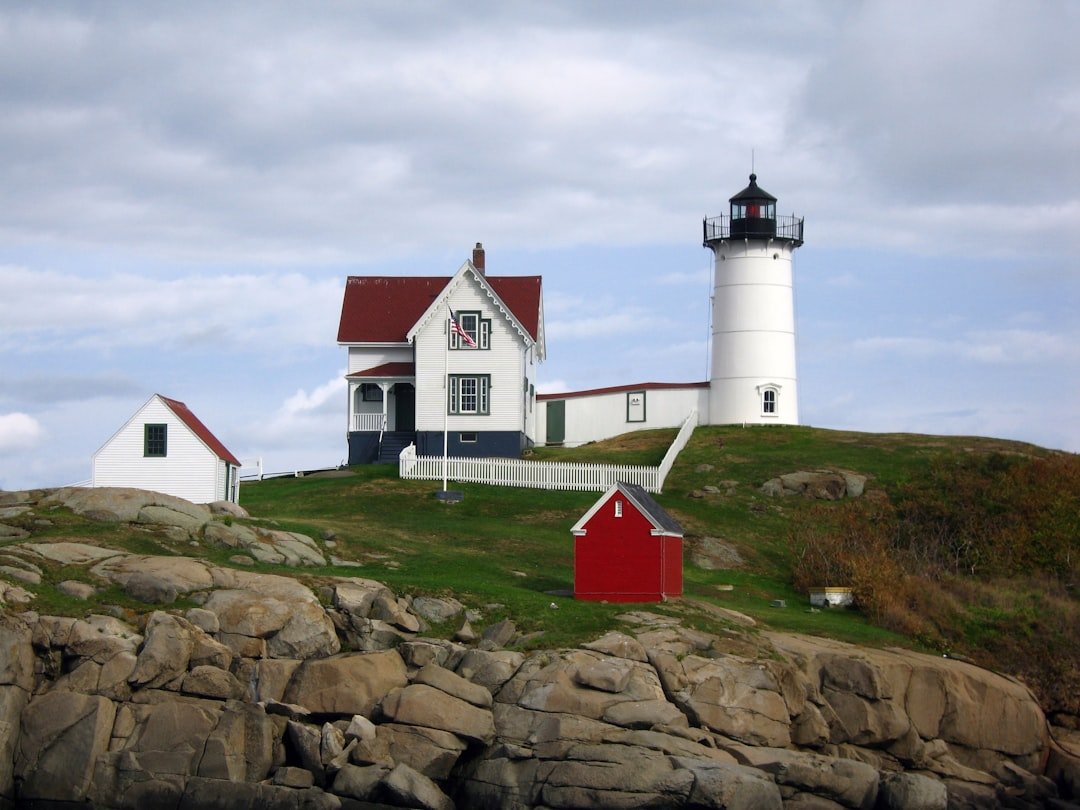 Nubble Light lighthouse on rocky islet York Maine