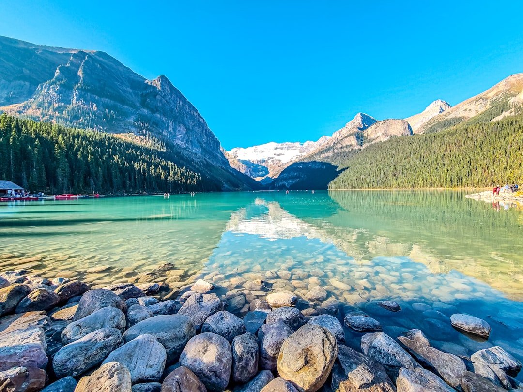 Lake Louise turquoise glacial lake and mountain backdrop
