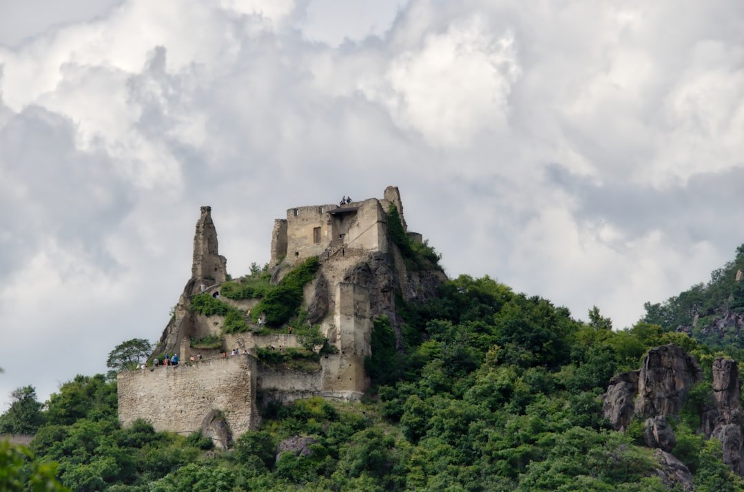 Ruined hilltop castle above town