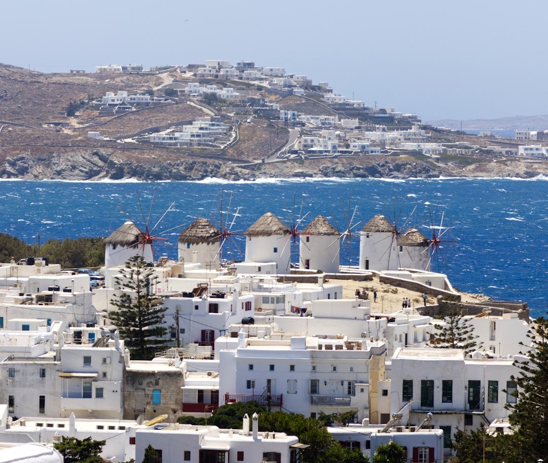 Mykonos waterfront windmills and alleys