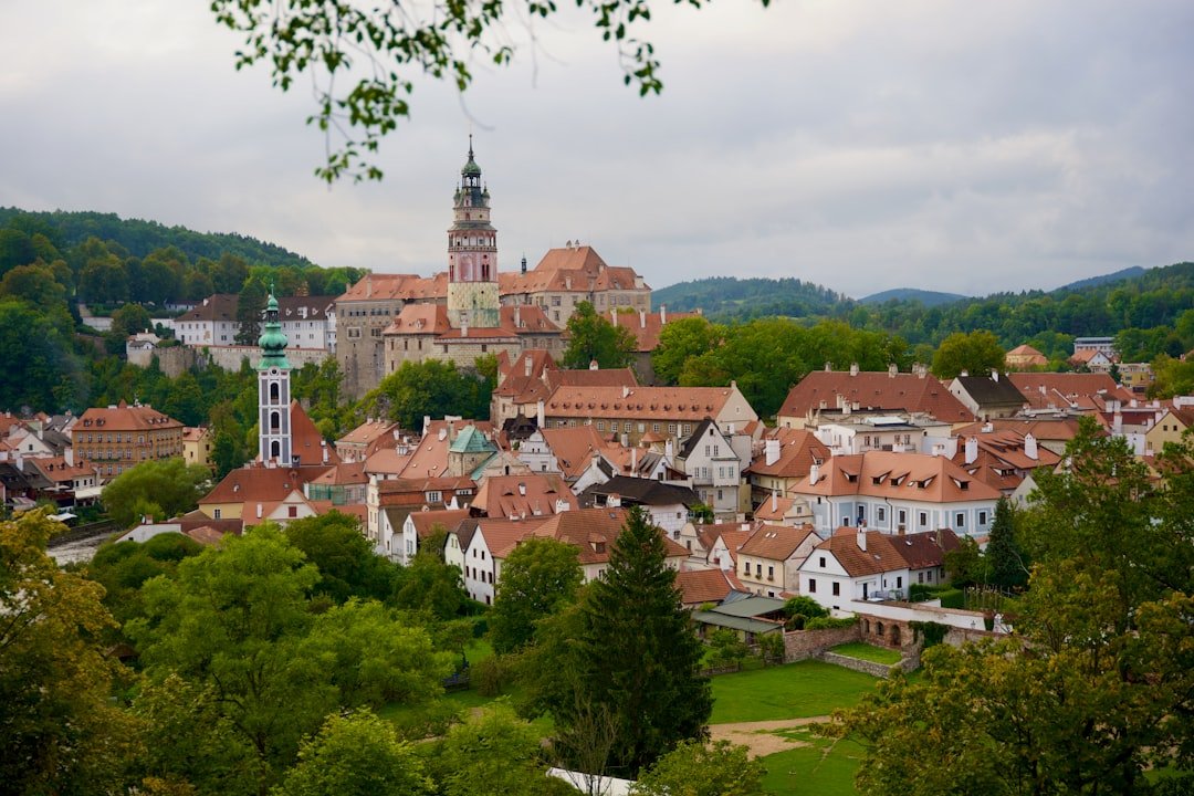 Cesky Krumlov castle riverside and Renaissance tower