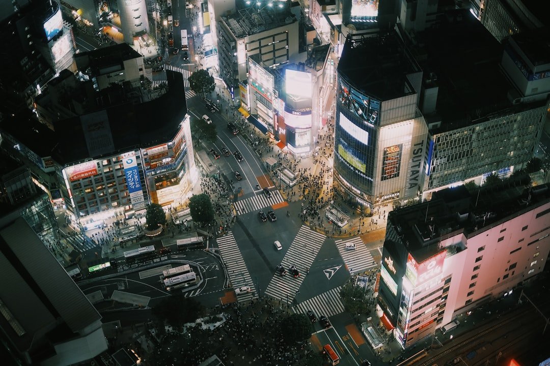 Shibuya crossing busy intersection night