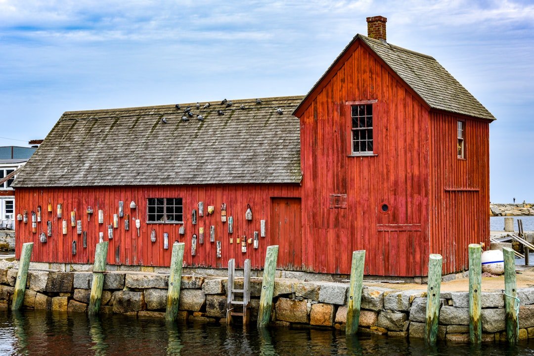 Motif red fishing shack on Rockport harbor