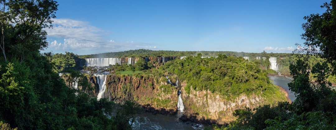 Powerful cascading waterfalls in lush forest