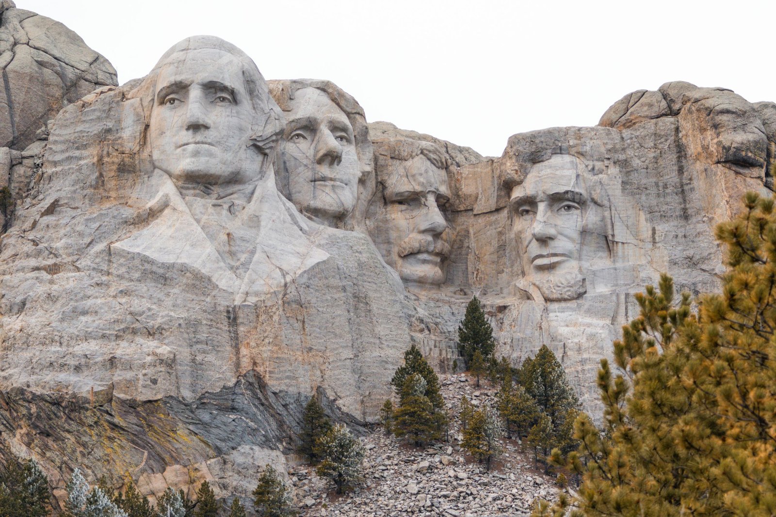 Iconic carvings of American presidents on Mount Rushmore, South Dakota.
