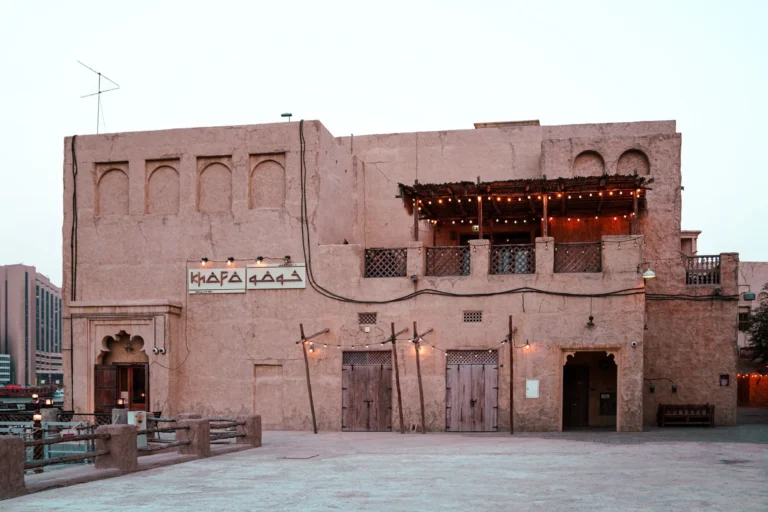 Charming view of old Dubai architecture with rustic textures and ambient lighting