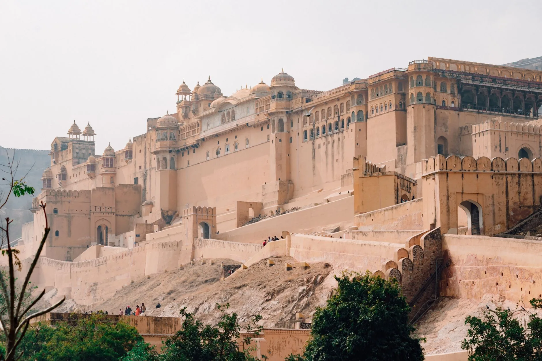Stunning view of Amber Fort's intricate architecture in Jaipur, India.