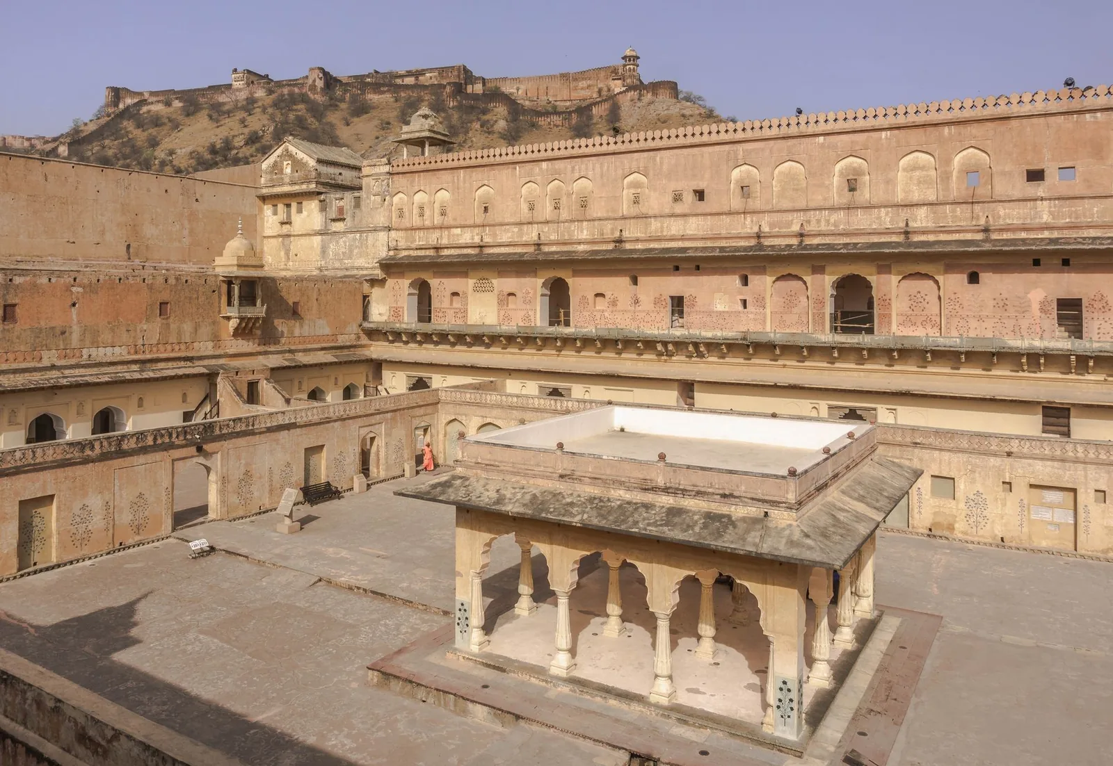 Captivating view of the historic Amber Fort courtyard in Jaipur, India.
